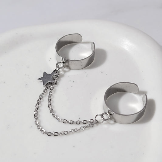 "Celestial connection" double bague chaînes réglable en acier inoxydable