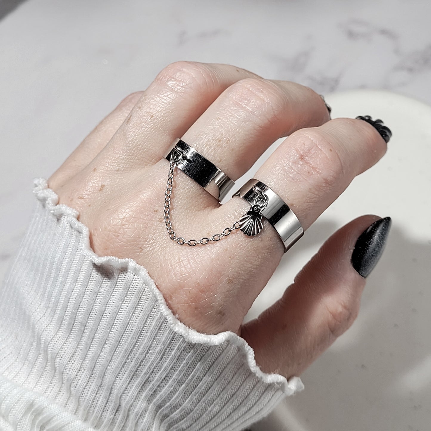 "Bounded mermaid" double bague chaîne réglable en acier inoxydable