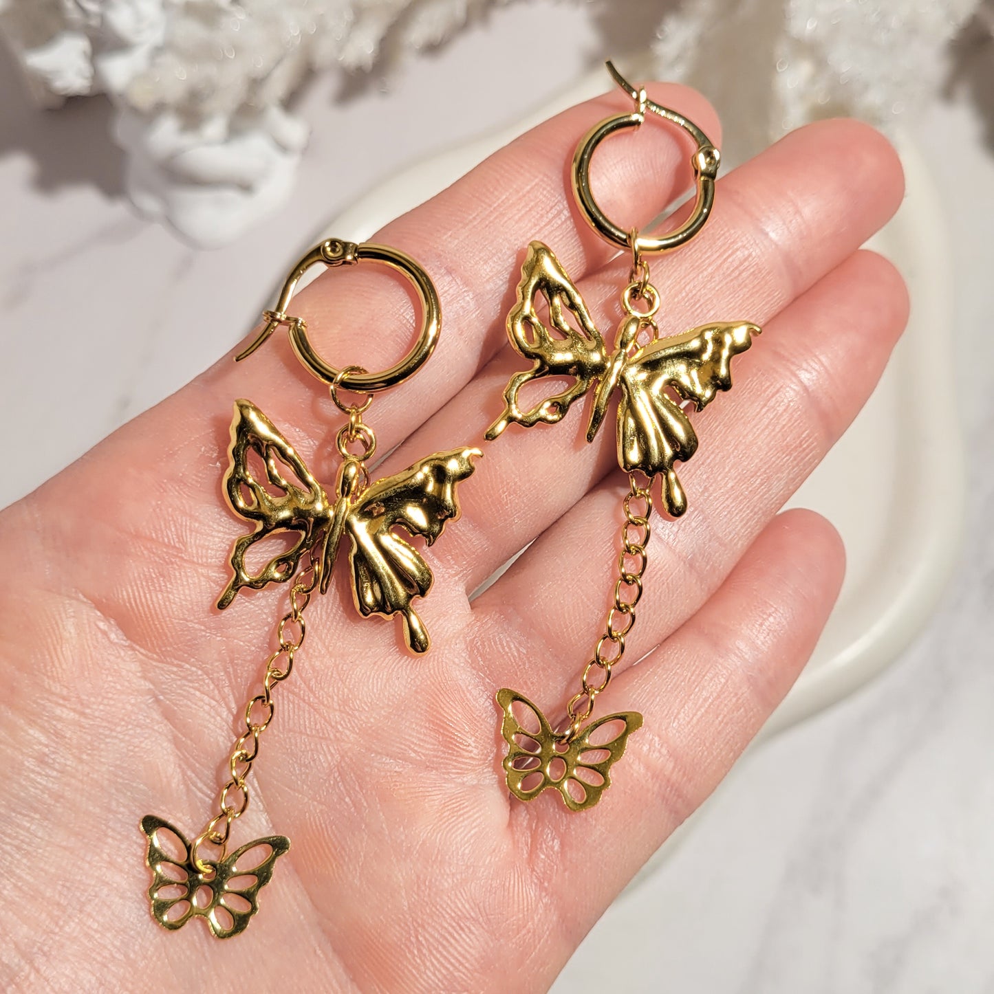 "Golden metamorph" boucles d'oreilles en acier inoxydable doré