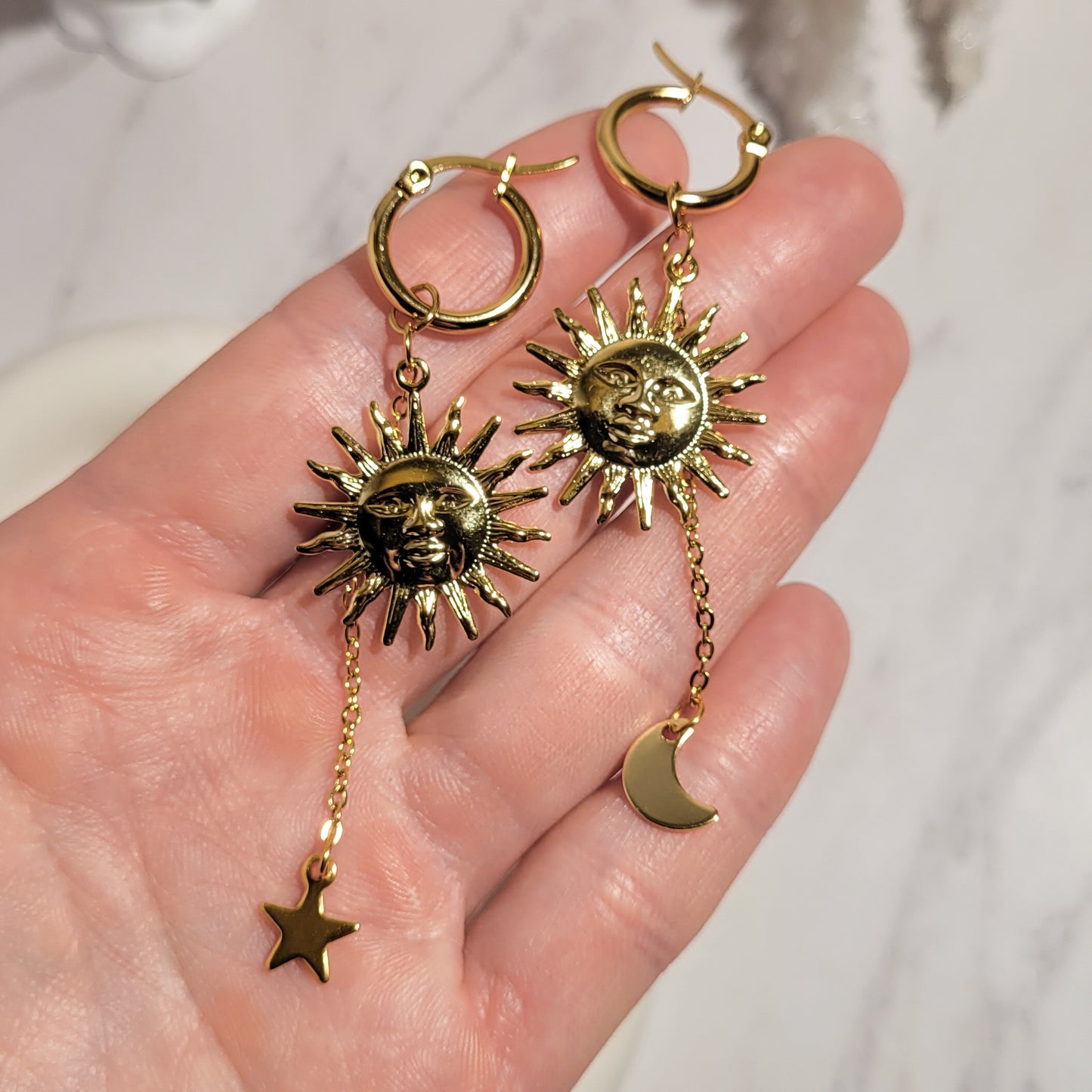 "Golden solstice" boucles d'oreilles en acier inoxydable doré