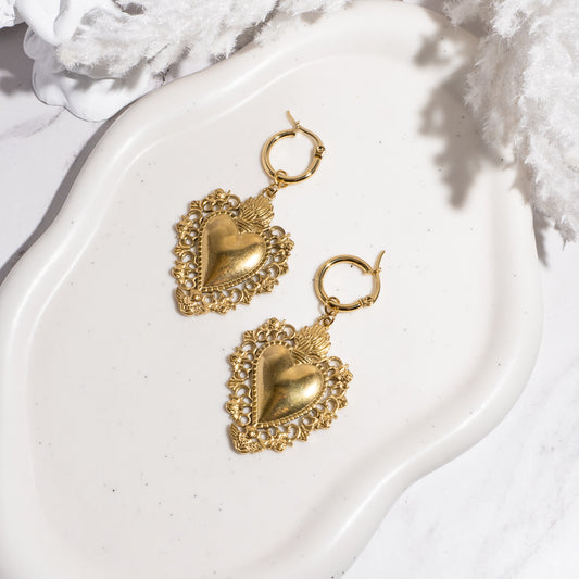 "Fierce devotion" boucles d'oreilles en acier inoxydable doré