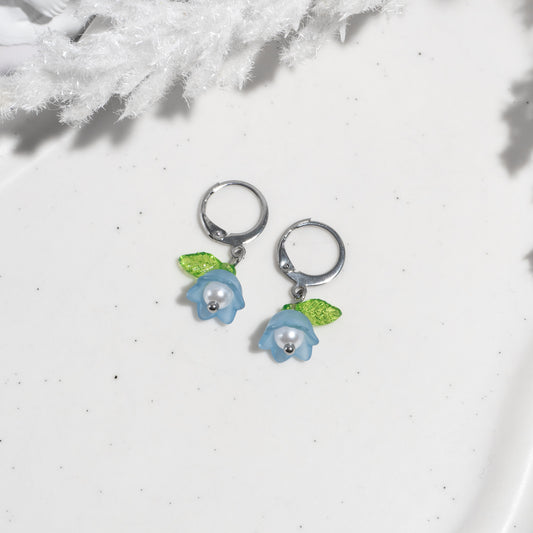 "Blue blossom" boucles d'oreilles dormeuses acier inoxydable