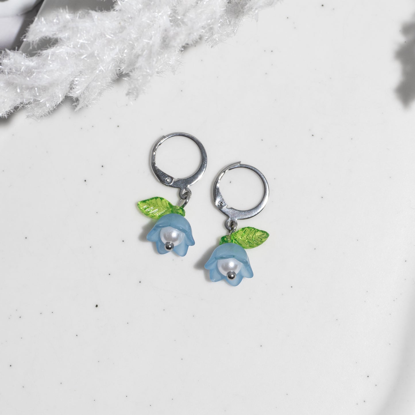 "Blue blossom" boucles d'oreilles dormeuses acier inoxydable
