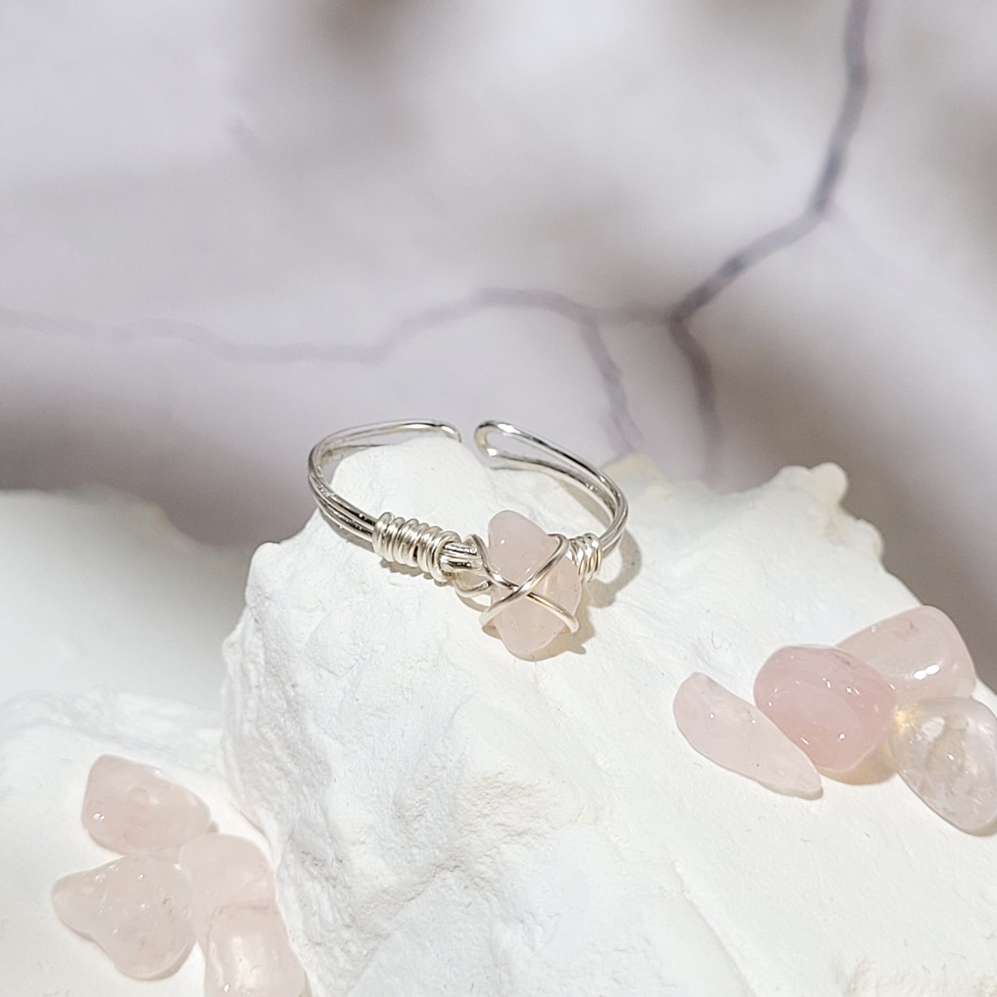 Bague "Birthstone" Quartz rose - avril
