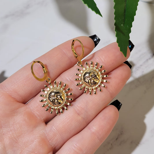 "Astral sun" boucles d'oreilles en acier inoxydable doré