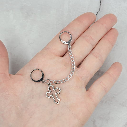 "ear cuffed - cross" double boucle d'oreille dormeuse