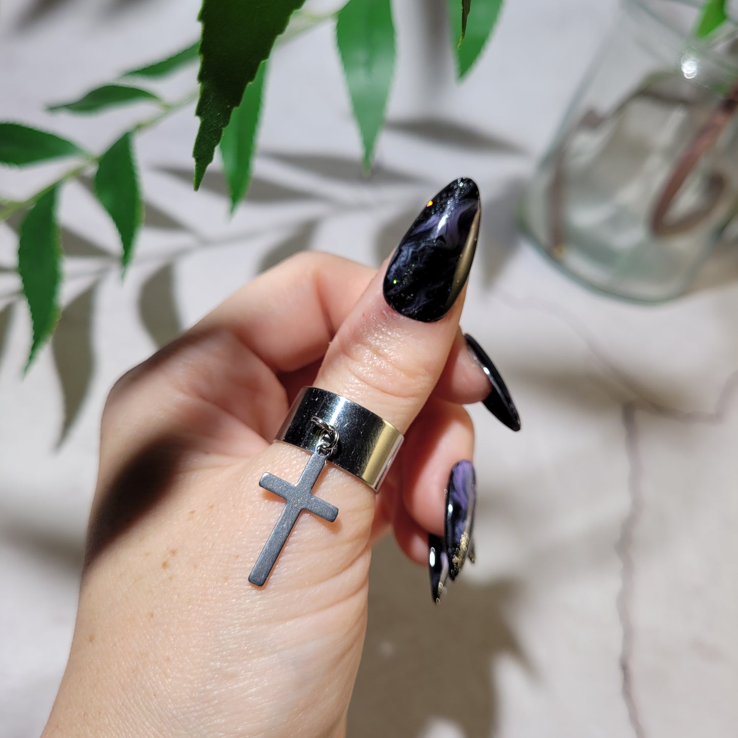 "Crossed" bague croix réglable en acier inoxydable