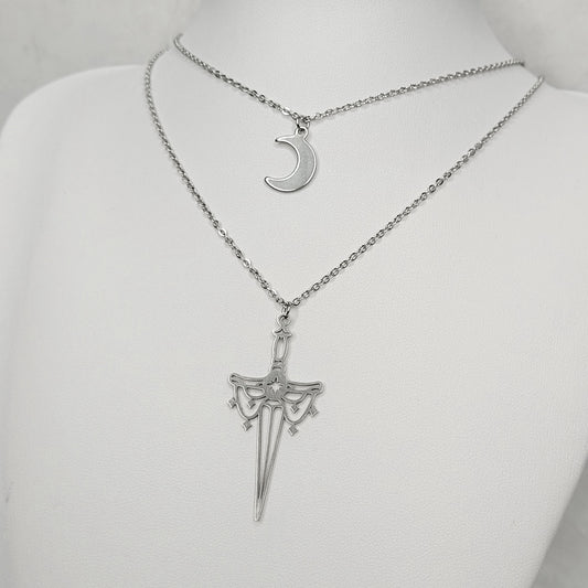 "Magical dagger" collier chaîne double rang en acier inoxydable