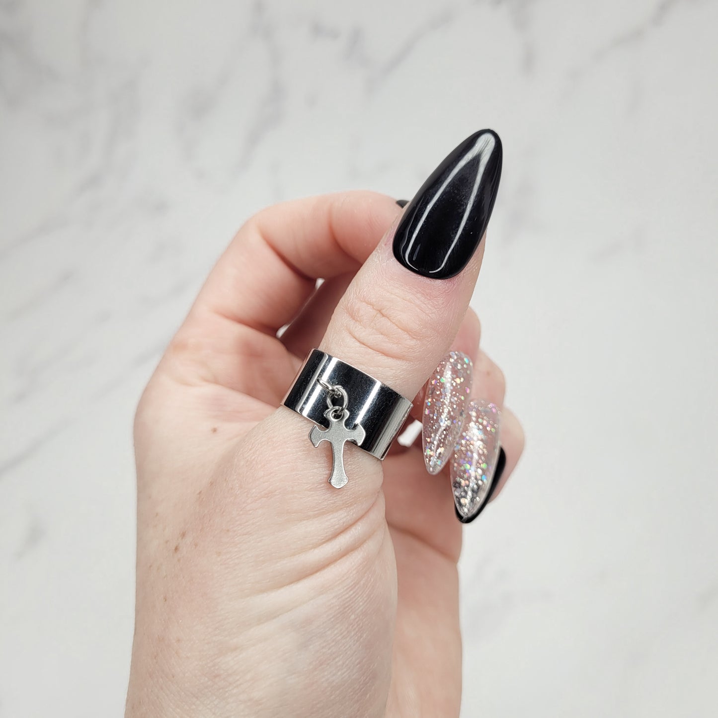 "Knight's cross" bague réglable en acier inoxydable