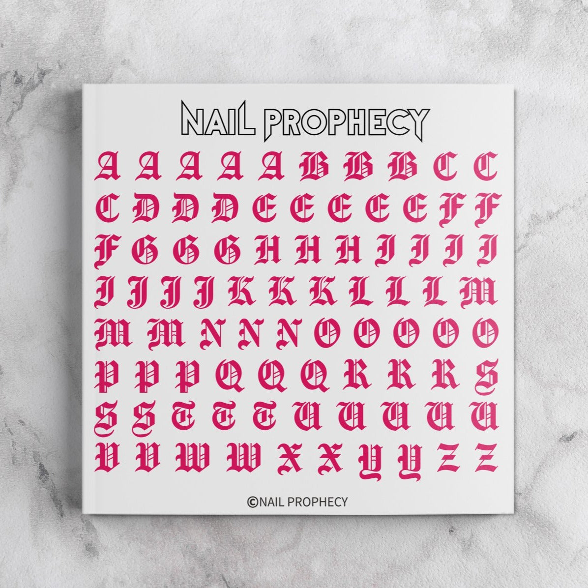OLD ENGLISH LETTERING ALPHABET PINK EDITION nail water decals