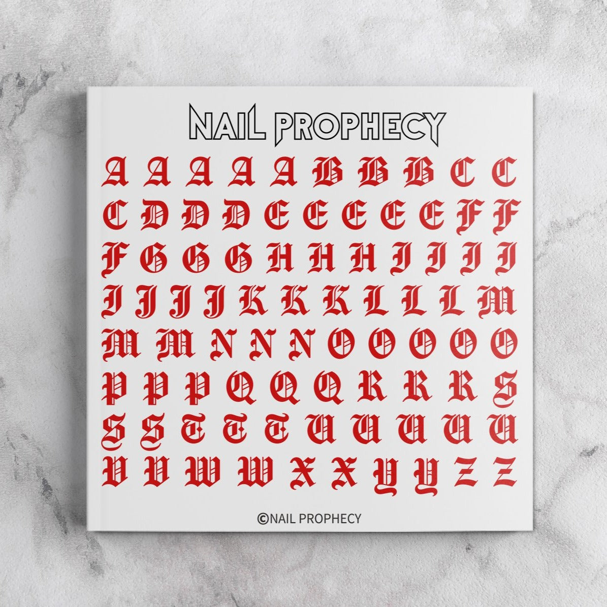 OLD ENGLISH LETTERING ALPHABET RED EDITION nail water decals