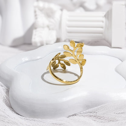 "Laurel crest" bague réglable en acier inoxydable doré