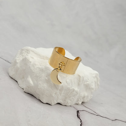 "Moon spell" bague lune réglable en acier inoxydable doré