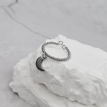"Hecate" bague lune réglable anti-stress en acier inoxydable