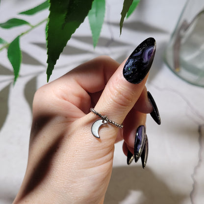 "Hecate" bague lune réglable anti-stress en acier inoxydable