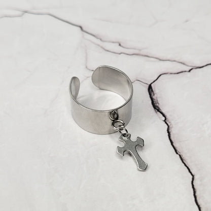 "Knight's cross" bague réglable en acier inoxydable