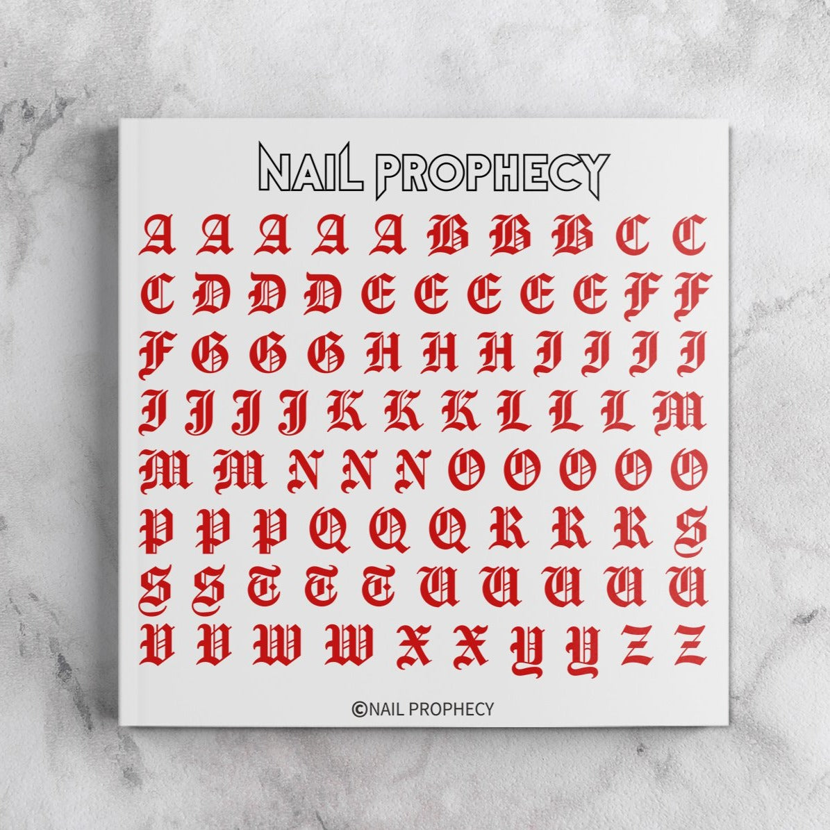 OLD ENGLISH LETTERING ALPHABET RED EDITION  nail water decals
